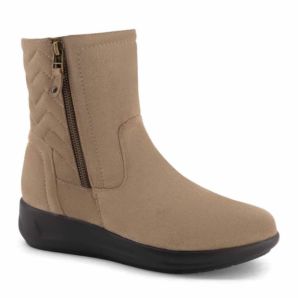 NEW ANDREA women's side zipper low boot in beige